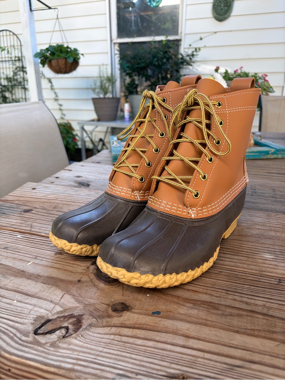 L.L.Bean Bean Boots Women’s 7 M 8” Maine Hunting Duck Boots Tan Brown Leather - Picture 2 of 7